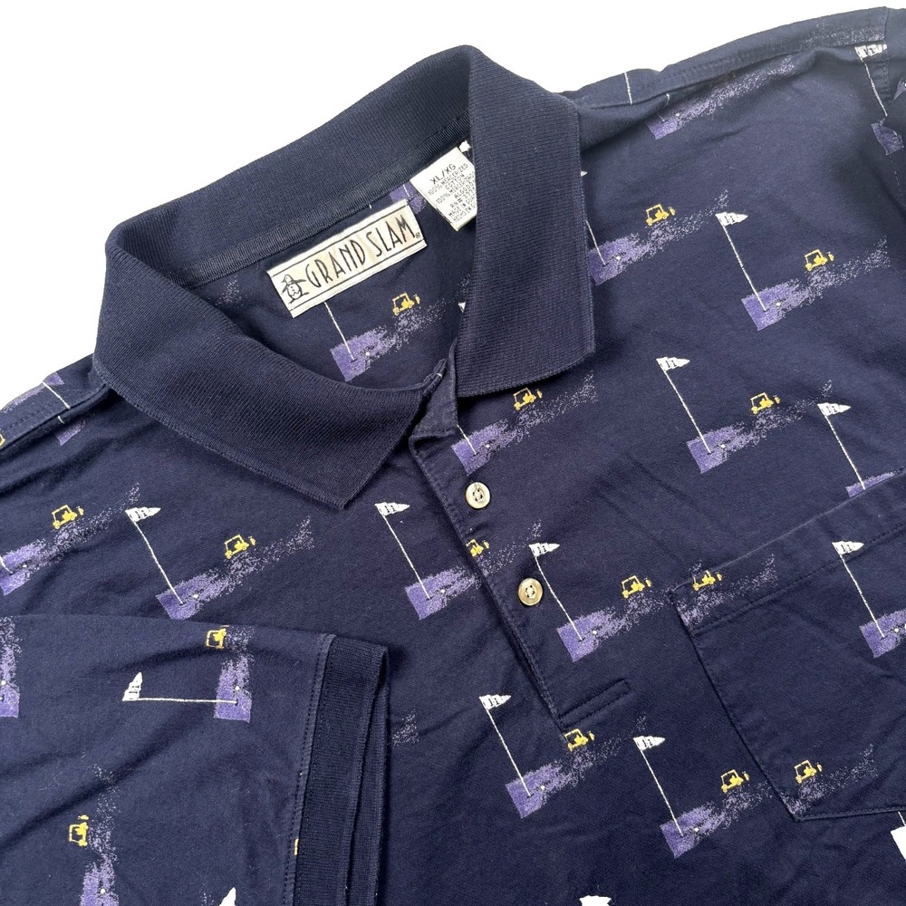 Vintage Grand Slam Men's Golf Polo XL 100% Cotton All Over Print Retro